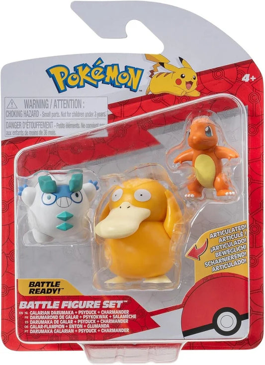 Pokemon Battle Figure Pack - Galarian Darumaka, Psyduck, Charmander